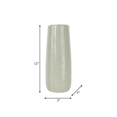 CER, 12 ETCHED LINES CYLINDER VASE, CUCUMBER