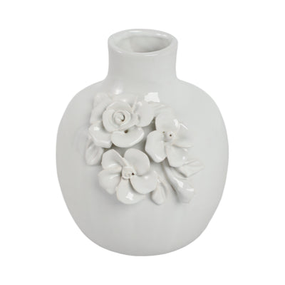 6x5 Rose Applique Bud Vase, Cream