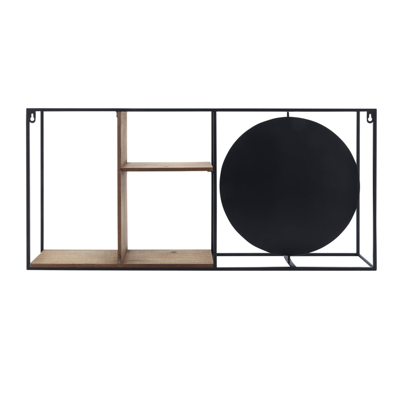 METAL/WOOD 34L WALL SHELF WITH MIRROR, BLACK/BROW