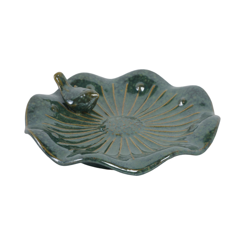 10x2 Flower Birdbath With Perched Bird, Green