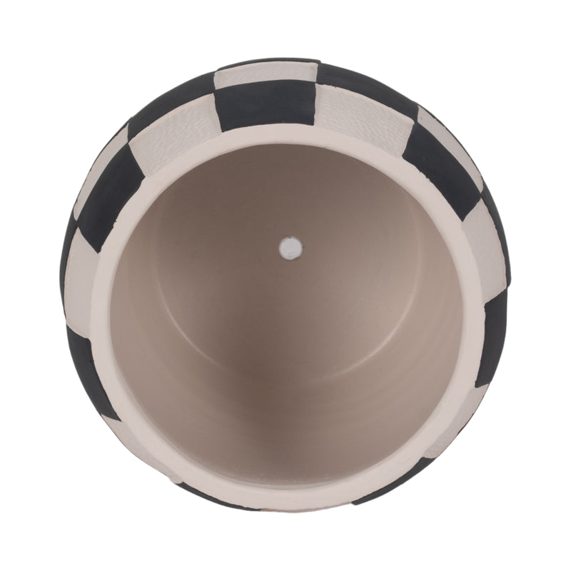 8 Checkerboard Rounded Planter, Black/white