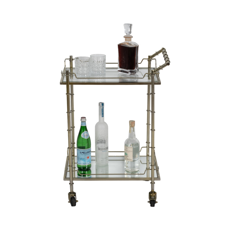 TWO TIER 30H ROLLING BAR CART, GOLD