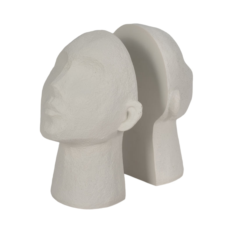 S/2 9 Textured Head Up Bookends, White