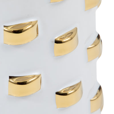 Stoneware, 11 Cylinder Vase, White/gold