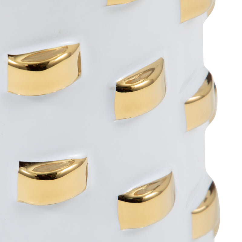 Stoneware, 11 Cylinder Vase, White/gold