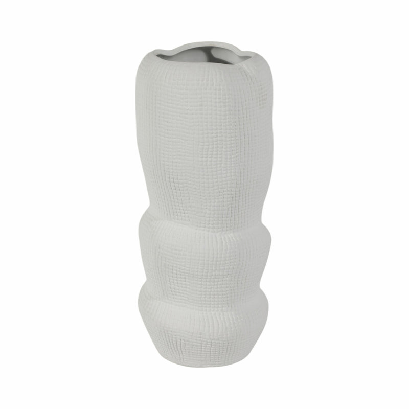 Cer, 12 Waffle Texture Organic Vase, White