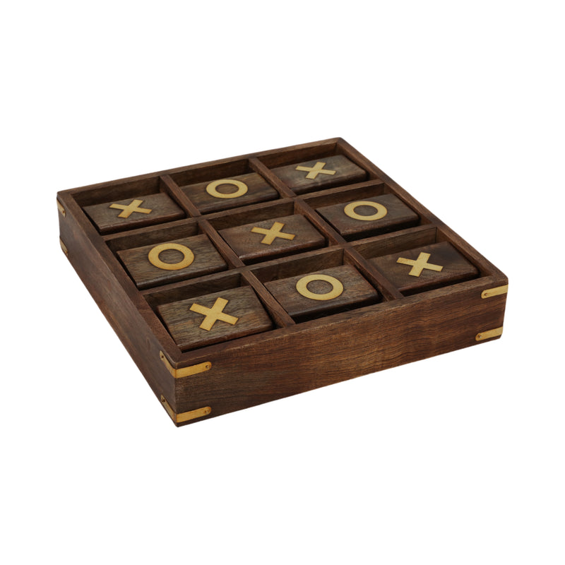 WOOD, 10X10 REVOLVING TIC TAC TOE, BROWN