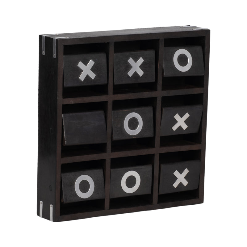 WOOD, 10X10 REVOLVING TIC TAC TOE, BLACK