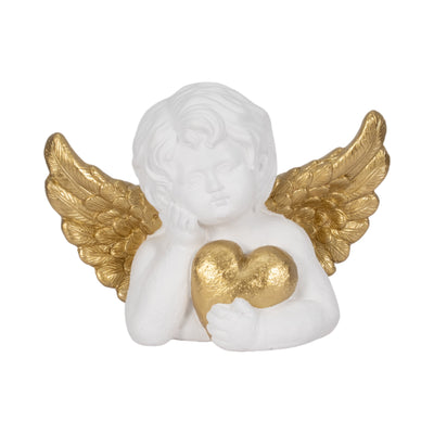 15 Garden Cherub With Heart, White/gold