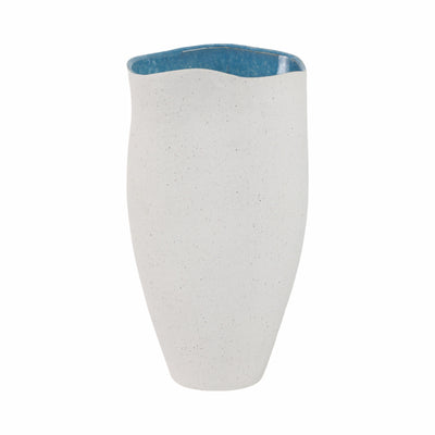 15x8 Textured Organic Vase Reactive Inside, White