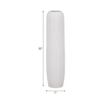 32 Rough Cylinder Floor Vase, White