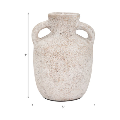 Terracotta, 7 Double Handle Vase, Ivory