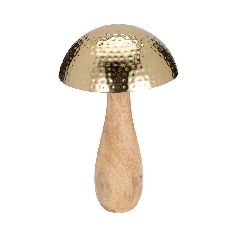 Metal, 20 Mushroom W/ Wood Base, Gold