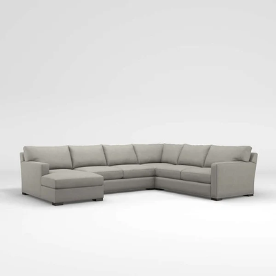 Isla- Sectional Sofa in two corners with a brown cabinet.