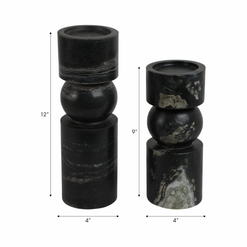 S/2 9/12 Himalayan Marble Candle Holders