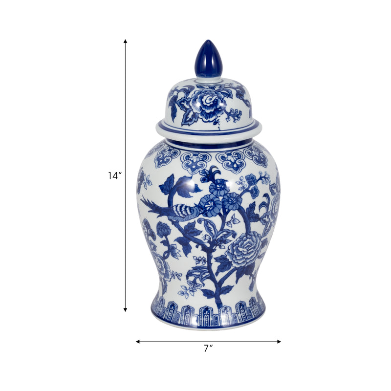 14 TEMPLE JAR BIRD/FLOWER, BLUE