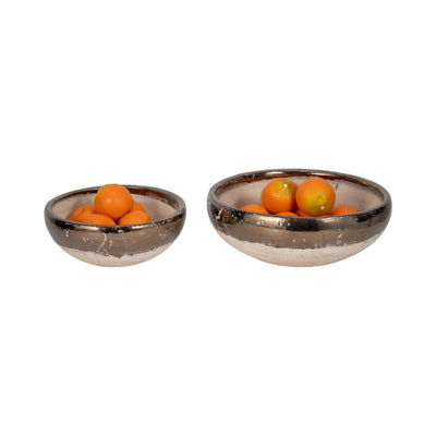 S/2 12/15 Gold Rim Terracotta Bowls, Grey