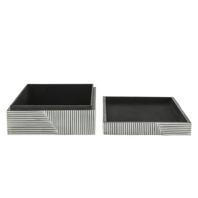 RESIN S/2 RIDGED BOXES, WHITE