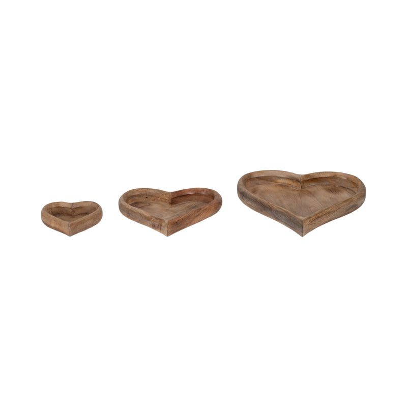 WOOD, S/3 7/11/14 HEART TRAYS, NATURAL