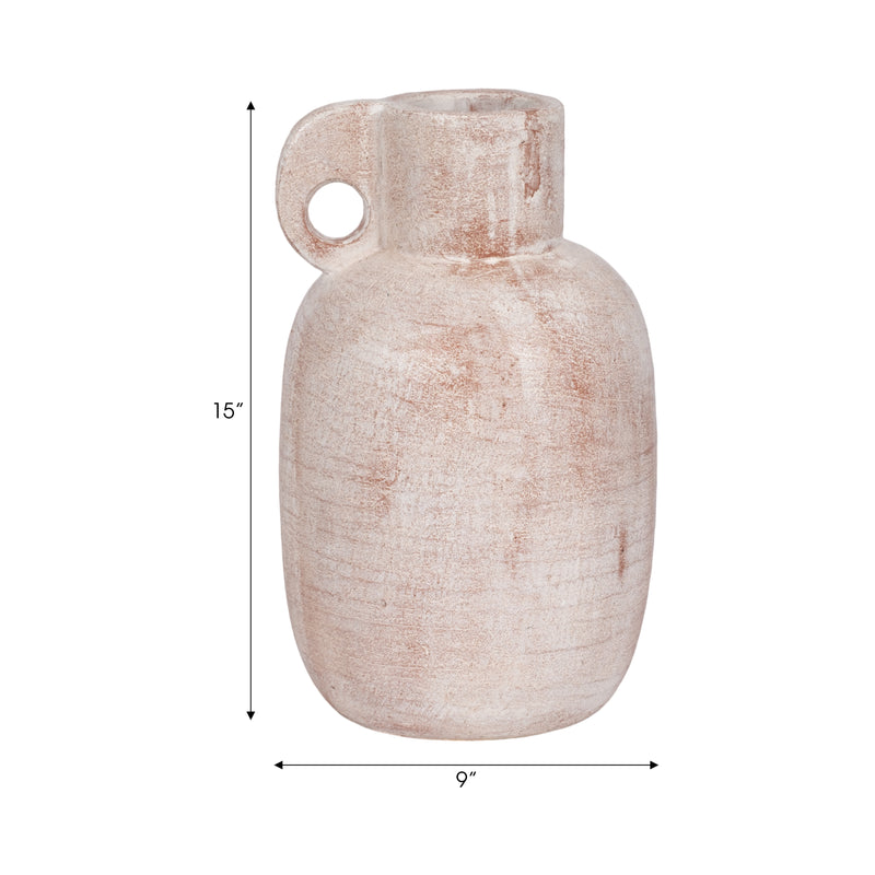 15 Modern Terracotta Jug Vase W/handle, Ivory