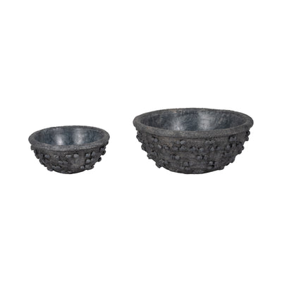 S/2 8/12 Textured Knobby Knot Bowls, Black