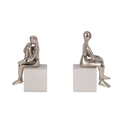 METAL/MARBLE S/2  SITTING LEG UP BOOKENDS, SILVER