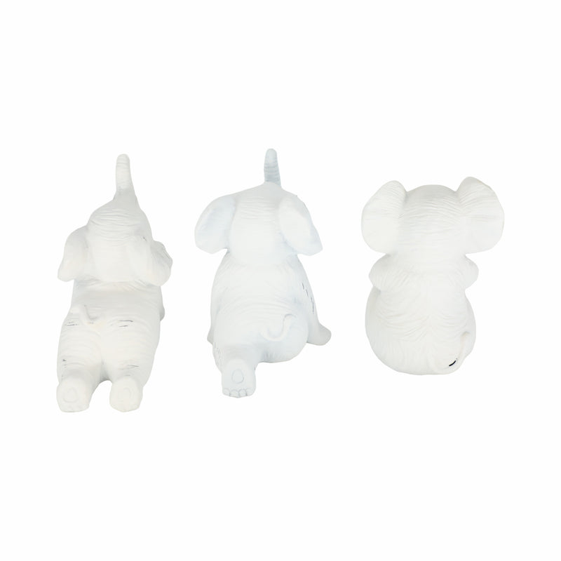 RESIN, S/3 6 STONE LOOK YOGA ELEPHANT, WHITE