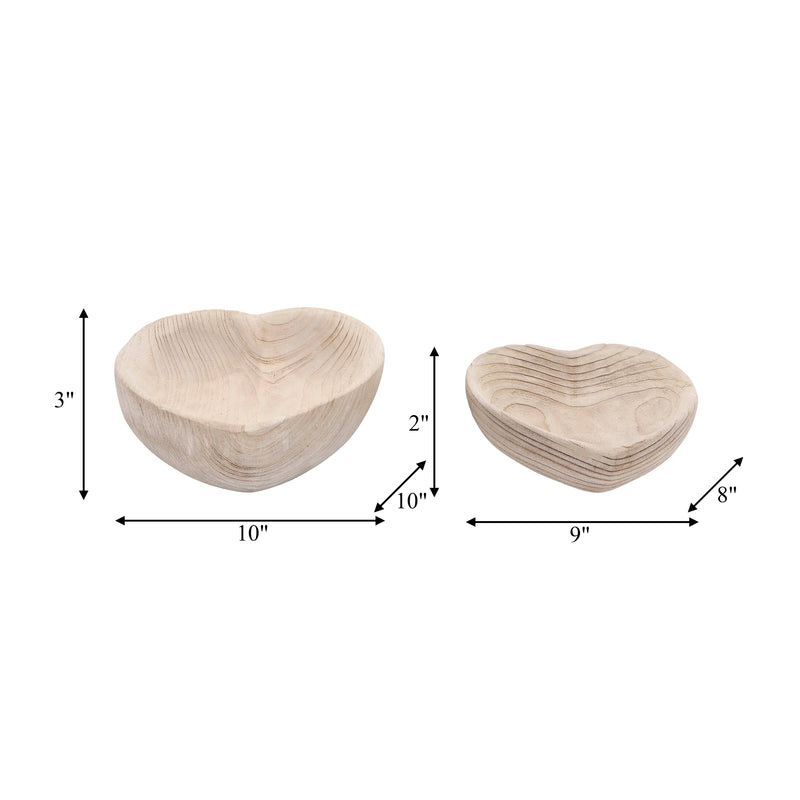 WOOD, S/2 9/10 HEART BOWLS, NATURAL