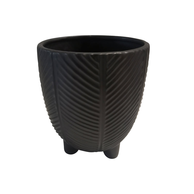 PORCELAIN, 6 DIA FOOTED PLANTER, BLACK