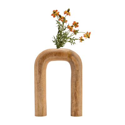 Wood, 11H Horseshoe Vase, Brown