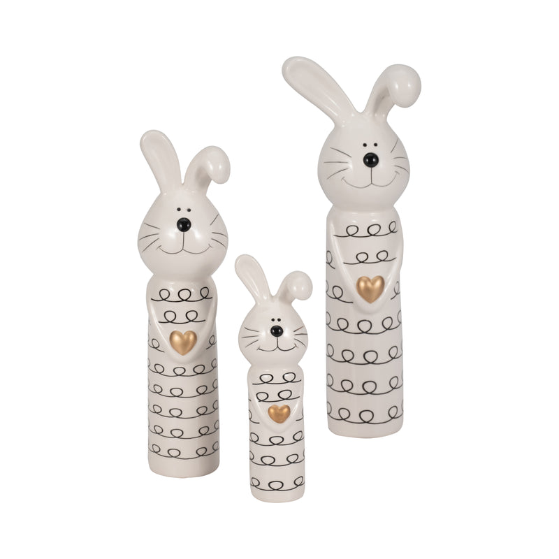 10 Squiggly Bunny With Gold Heart, White/black