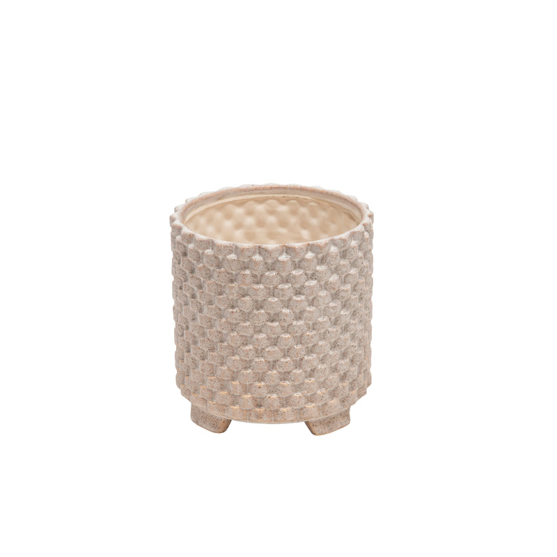 S/2 Ceramic 6/8 Textured Footed Planter, White