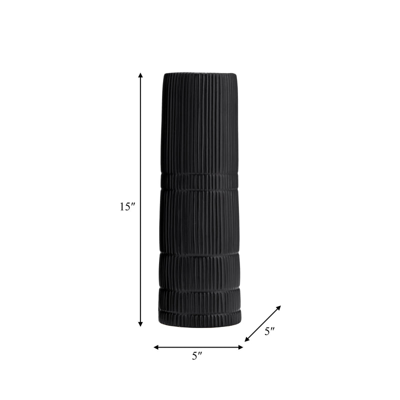 CER, 15H LINED CYLINDER VASE, MATTE BLACK