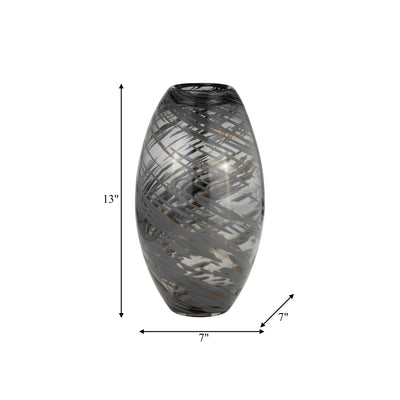 GLASS, 13H SWIRL VASE, BLACK