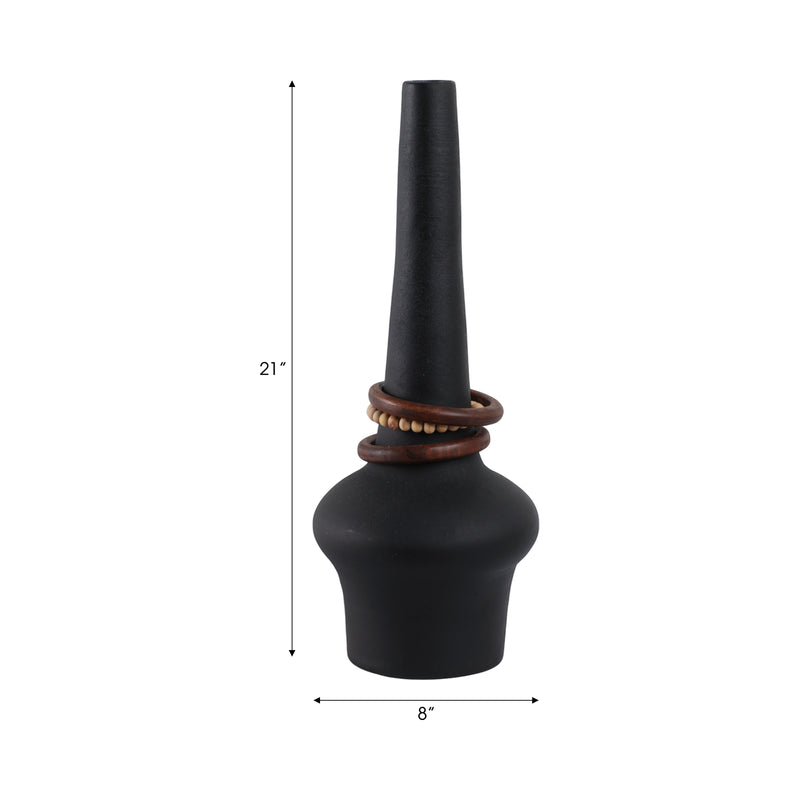 21 Tiago Large Vase With Wood Beads, Blk