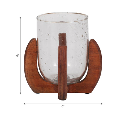 Glass, 7 Votive Holder W/ Base, Brown/clear