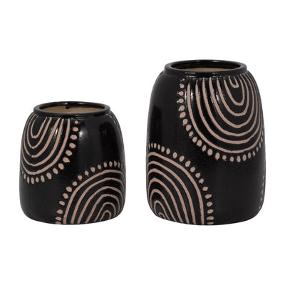 CER, 6 TRIBAL ARCH VASE, BLACK/TAN