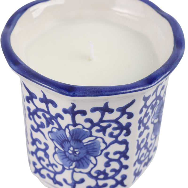 4, 6oz Fluted Chinoiserie Candle , Blue/white