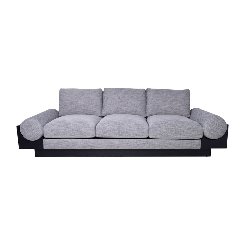 3- SEATER BOLSTER SOFA - BLACK WOOD BASE - TAN/BLK