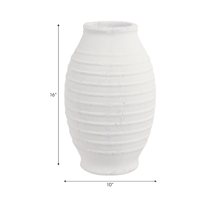 16 Rope Ribbed Terracotta Vase, White