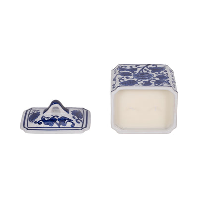 Cer, 6 13oz Rect Chinoiserie Candle W/lid,blu/wht