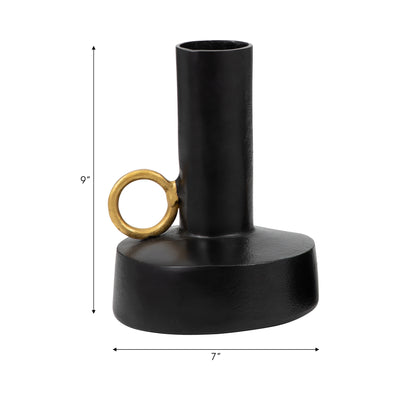 Metal, 9 Vase With Handle, Black/gold