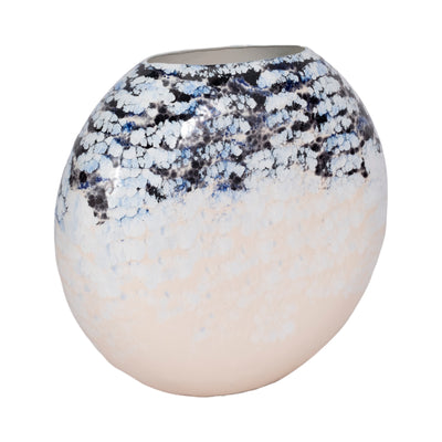 16 Round Metal Vase Arctic Finish, White/blue