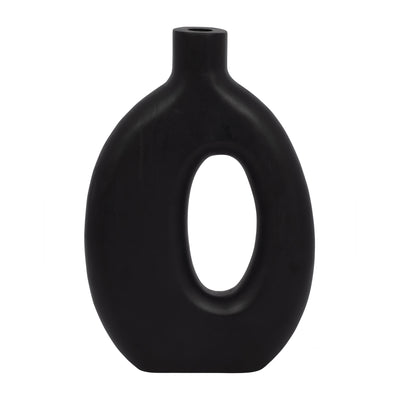 Wood, 14H Cut-Out Vase, Black