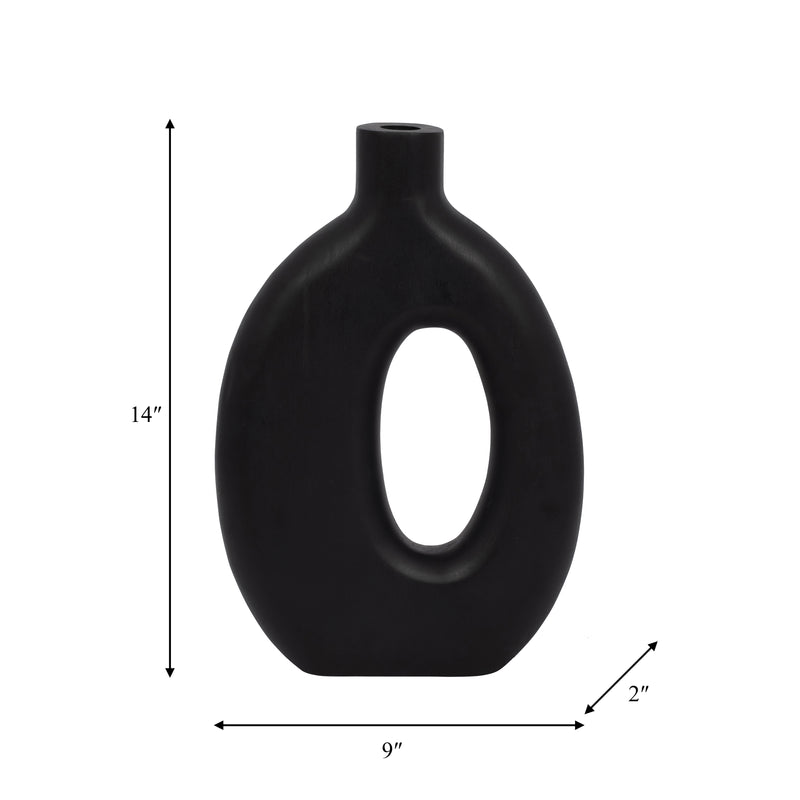 Wood, 14H Cut-Out Vase, Black