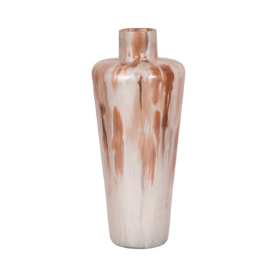 17 Nude Drip Finish Glass Floor Vase, Tan Multi