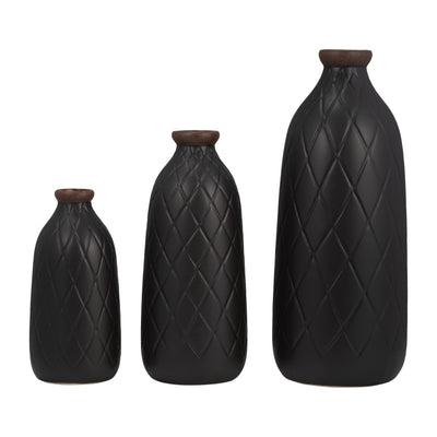 CER, 9 PLAID TEXTURED VASE, BLACK