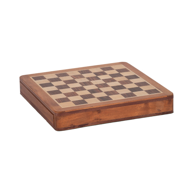 10 Acacia Wood Magnetic Chess Set, Natural