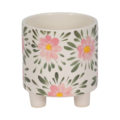 6 Footed Hand Painted Pink Flower Planter, Multi