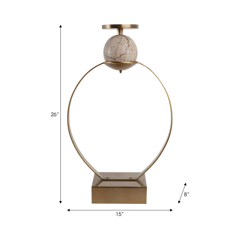 26durant Large Gold Candle Holder W/marble Sphere